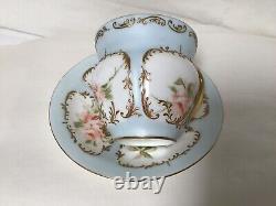 SS12 French Circa 19th Century Light Blue & White Hand Painted Teacup & Saucer