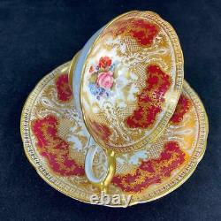 STUNNING Aynsley JA BAILEY Signed Cabbage Rose Heavy Gold Lace Cup Saucer C853