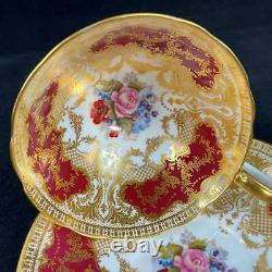STUNNING Aynsley JA BAILEY Signed Cabbage Rose Heavy Gold Lace Cup Saucer C853