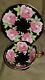 Stunning And Rare Black Aynsley Pink Cabbage Roses Teacup And Saucer- England