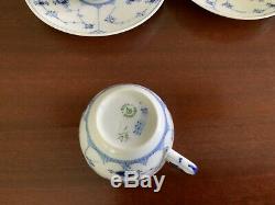 S/6 Vintage Royal Copenhagen Blue Fluted Teacups and Saucers Denmark