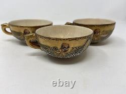 Satsuma Japanese Teacups Set of 3 Dragons and Immortals (Elders) Meiji Period