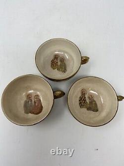 Satsuma Japanese Teacups Set of 3 Dragons and Immortals (Elders) Meiji Period