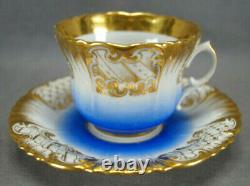 Schlaggenwald Bohemian Gold Scrollwork & Blue Tea Cup & Saucer C. 1847-1867 B