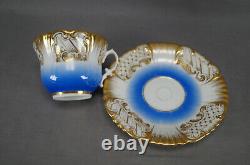 Schlaggenwald Bohemian Gold Scrollwork & Blue Tea Cup & Saucer C. 1847-1867 B