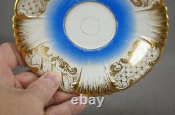 Schlaggenwald Bohemian Gold Scrollwork & Blue Tea Cup & Saucer C. 1847-1867 B