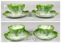 Set 4 Antique Foley China Shelley Wileman Snowdrop Cameo Green Teacups & Saucers