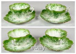 Set 4 Antique Foley China Shelley Wileman Snowdrop Cameo Green Teacups & Saucers