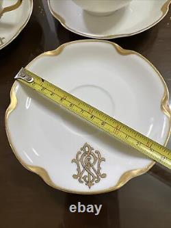 Set 8 Haviland Limoges CUP+SAUCER Monogrammed White Gold 1925