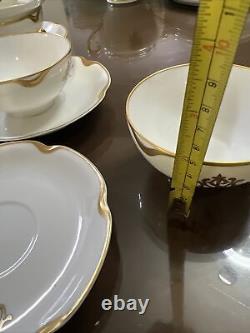 Set 8 Haviland Limoges CUP+SAUCER Monogrammed White Gold 1925