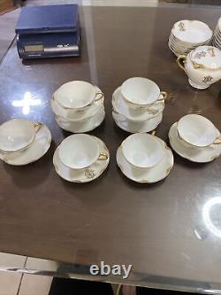 Set 8 Haviland Limoges CUP+SAUCER Monogrammed White Gold 1925