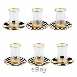 Set Gold With Black & White Turkish Tea Glass Set For 6 Elegant Style