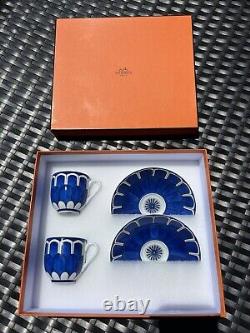 Set Of 2 Hermes Bleus d'Ailleurs Demitasse porcelain Coffee Tea Cup Saucer Blue