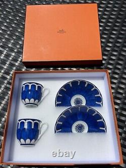 Set Of 2 Hermes Bleus d'Ailleurs Demitasse porcelain Coffee Tea Cup Saucer Blue