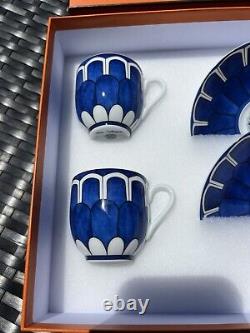 Set Of 2 Hermes Bleus d'Ailleurs Demitasse porcelain Coffee Tea Cup Saucer Blue