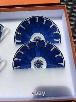 Set Of 2 Hermes Bleus d'Ailleurs Demitasse porcelain Coffee Tea Cup Saucer Blue