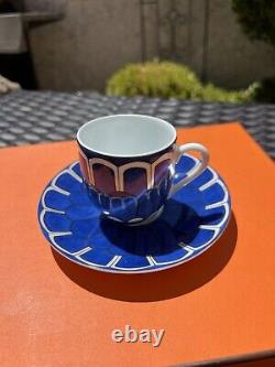 Set Of 2 Hermes Bleus d'Ailleurs Demitasse porcelain Coffee Tea Cup Saucer Blue