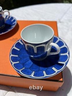 Set Of 2 Hermes Bleus d'Ailleurs Demitasse porcelain Coffee Tea Cup Saucer Blue