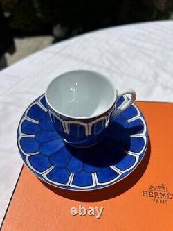 Set Of 2 Hermes Bleus d'Ailleurs Demitasse porcelain Coffee Tea Cup Saucer Blue