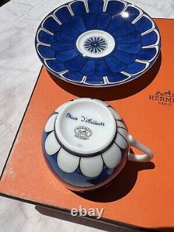 Set Of 2 Hermes Bleus d'Ailleurs Demitasse porcelain Coffee Tea Cup Saucer Blue