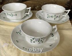 Set Of 3! Antique Sprig Cup & Saucer Soft Paste (2 Tea/ 1 Coffee Cup), RARE