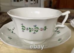 Set Of 3! Antique Sprig Cup & Saucer Soft Paste (2 Tea/ 1 Coffee Cup), RARE