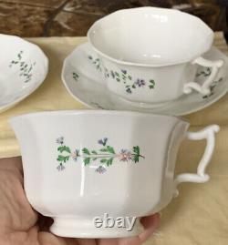 Set Of 3! Antique Sprig Cup & Saucer Soft Paste (2 Tea/ 1 Coffee Cup), RARE