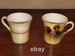 Set Of 4 Antique Demitasse Cups And Saucers NIPPON Noritake Hand Painted Japan