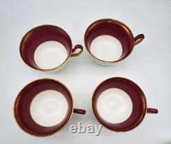 Set Of 4 Wedgwood Swinburne Ruby Footed Teacups And Saucers