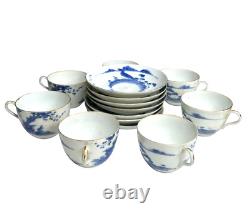 Set Of 8 Antique Asian Fine Thin Porcelain 18th C China Tea Cups With Saucers