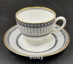 Set of 12 Wedgwood Colonnade Black Ulander White Gold Tea Cups & Saucers