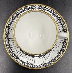 Set of 12 Wedgwood Colonnade Black Ulander White Gold Tea Cups & Saucers