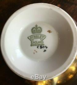 Set of 3 Aynsley J A Bailey Cup & Saucer Cabbage Roses Floral Gold Teacup Signed