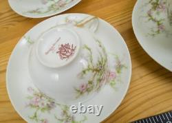 Set of 4 Theodore Haviland Limoges France Tea Cups & Saucers Floral with Gold hk