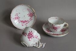 Set of 6 Coffee Tea Cups Saucers Plates Meissen Purple Indian Pink Flowers (A)
