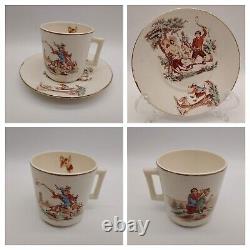 Set of 6 K & G Keller & Guerrin Luneville France DON QUIXOTE Tea Cups & Saucers