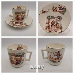 Set of 6 K & G Keller & Guerrin Luneville France DON QUIXOTE Tea Cups & Saucers