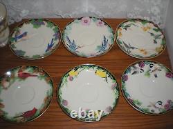 Set of 6 LENOX BIRD of AMERICA 1993 COLLECTION Porcelain Teacups & Saucers, USA