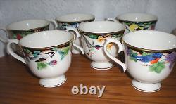 Set of 6 LENOX BIRD of AMERICA 1993 COLLECTION Porcelain Teacups & Saucers, USA