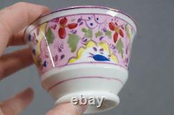 Set of 6 Pink Luster Soft Paste Porcelain Floral Tea Cups & Saucers C. 1830 40