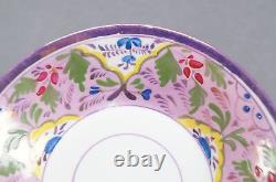 Set of 6 Pink Luster Soft Paste Porcelain Floral Tea Cups & Saucers C. 1830 40