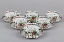 Set of Six Herend Indian Basket Multicolor Tea Cups with Saucers #724/FD