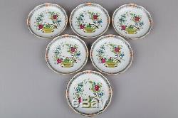 Set of Six Herend Indian Basket Multicolor Tea Cups with Saucers #724/FD