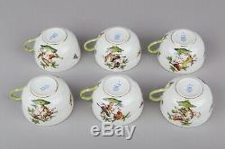 Set of Six Herend Rothschild Bird Pattern Tea Cups with Saucers #1726/RO