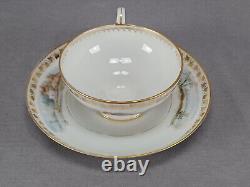 Sevres Hand Painted Watteau Scene & Gold Ivy Leaf Footed Tea Cup & Saucer C