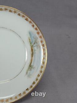 Sevres Hand Painted Watteau Scene & Gold Ivy Leaf Footed Tea Cup & Saucer C