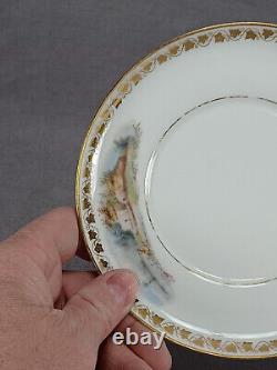 Sevres Hand Painted Watteau Scene & Gold Ivy Leaf Footed Tea Cup & Saucer C