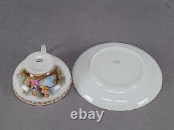 Sevres Hand Painted Watteau Scene & Gold Ivy Leaf Footed Tea Cup & Saucer C