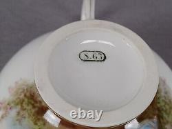 Sevres Hand Painted Watteau Scene & Gold Ivy Leaf Footed Tea Cup & Saucer C