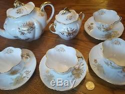 Shelley 10-piece Tea Set Teapot, Sugar, 4 Cups, Saucers NO CHIPS Flowers of Gold